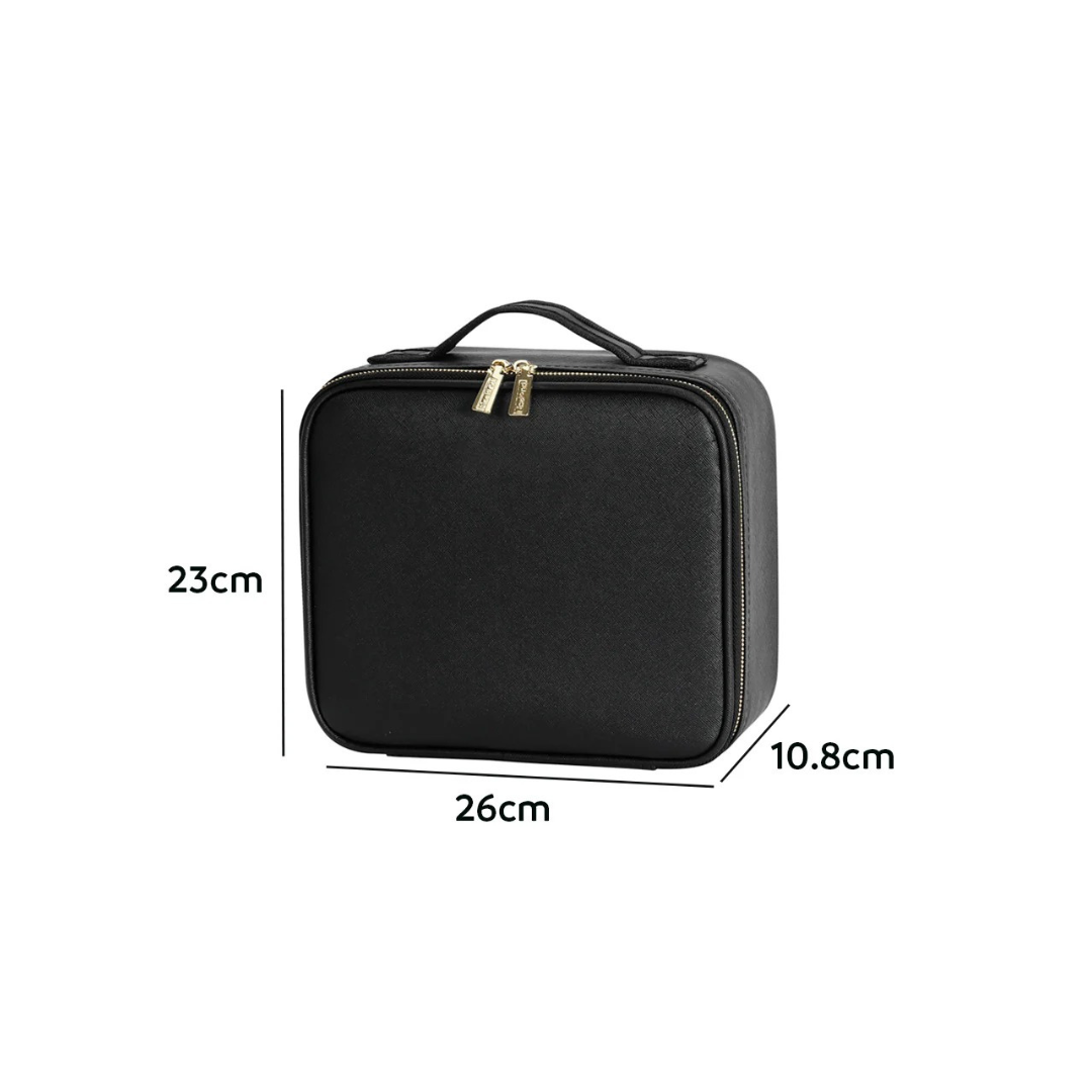 Organizador Neceser Glam con Divisiones + Espejo LED Recargable NEGRO Y ROSA