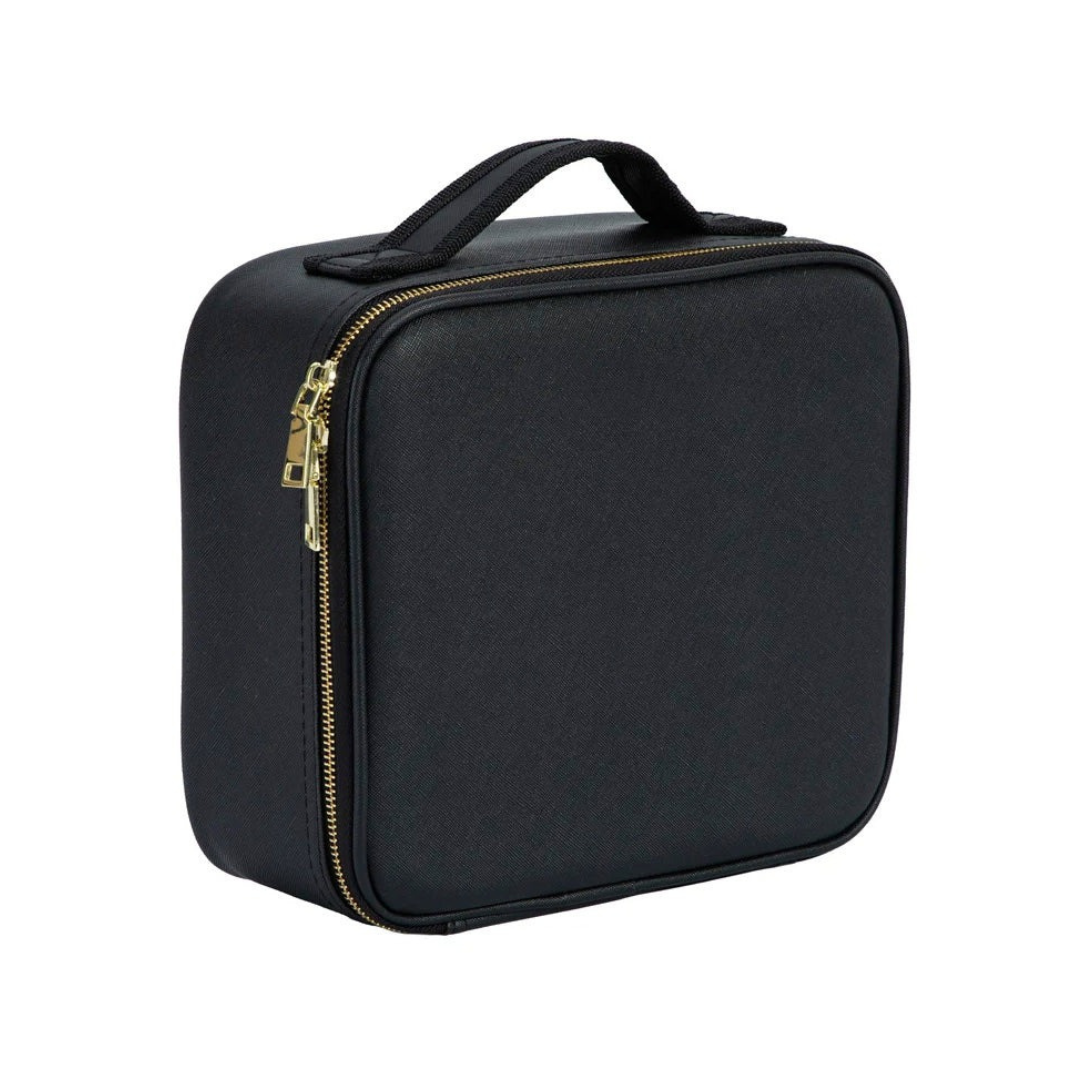 Organizador Neceser Glam con Divisiones + Espejo LED Recargable NEGRO Y ROSA