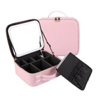 Organizador Neceser Glam con Divisiones + Espejo LED Recargable NEGRO Y ROSA