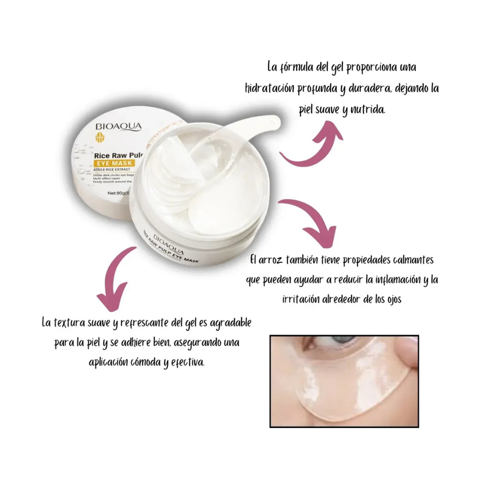 Parches de Hidrogel para Ojeras con Extracto de Arroz - Bioaqua (60 unidades)