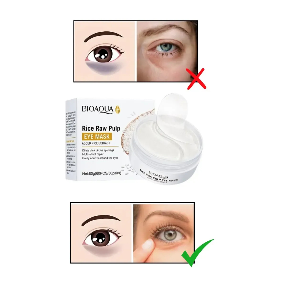 Parches de Hidrogel para Ojeras con Extracto de Arroz - Bioaqua (60 unidades)