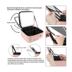 Organizador Neceser Glam con Divisiones + Espejo LED Recargable NEGRO Y ROSA
