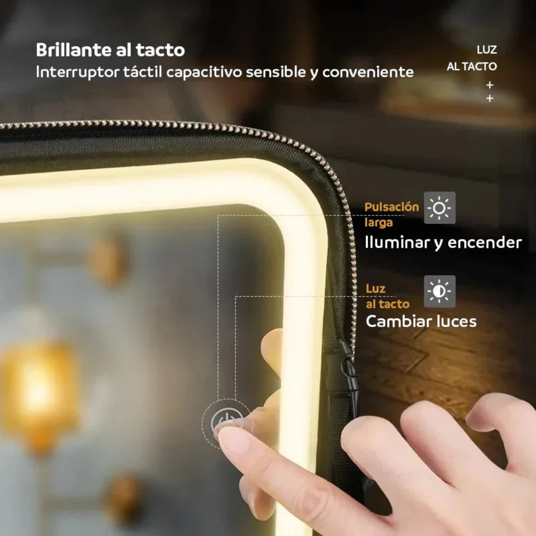 Organizador Neceser Glam con Divisiones + Espejo LED Recargable NEGRO Y ROSA