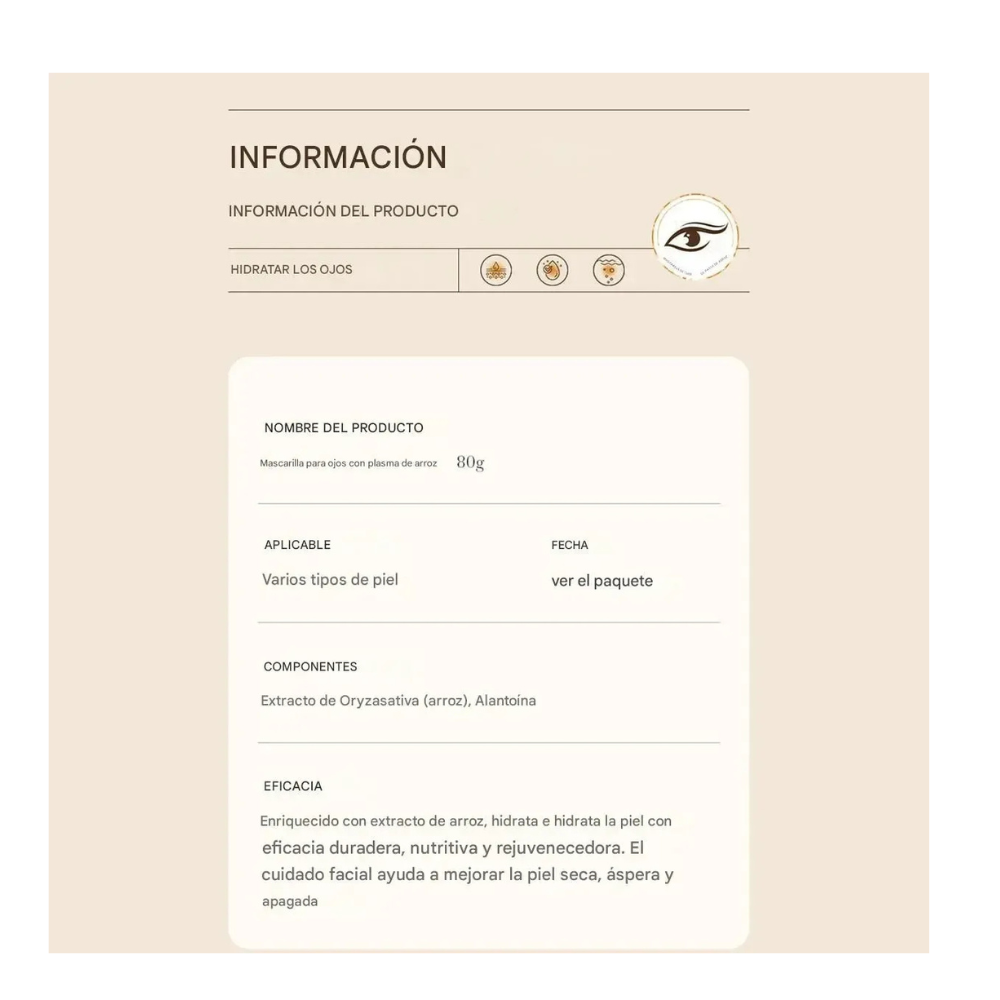 Parches de Hidrogel para Ojeras con Extracto de Arroz - Bioaqua (60 unidades)