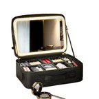 Organizador Neceser Glam con Divisiones + Espejo LED Recargable NEGRO Y ROSA